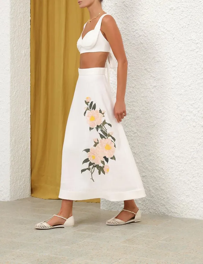 Women Skirts Zimmermann Natura Flare Skirt Ivory Camellia
