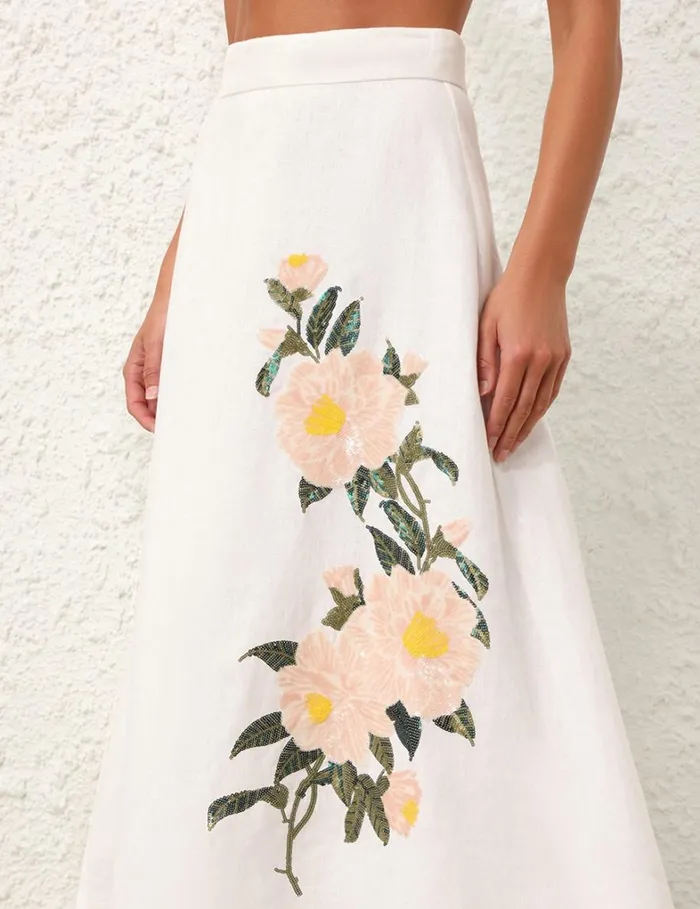 Women Skirts Zimmermann Natura Flare Skirt Ivory Camellia