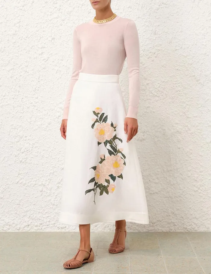 Women Skirts Zimmermann Natura Flare Skirt Ivory Camellia