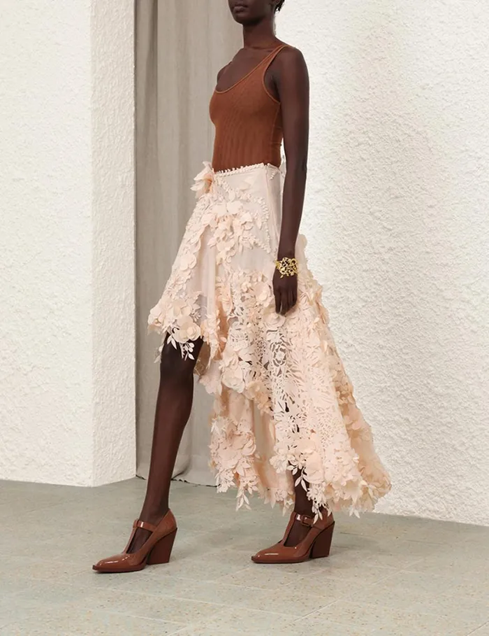 Women Skirts Zimmermann Natura Lasercut Skirt Light Peach