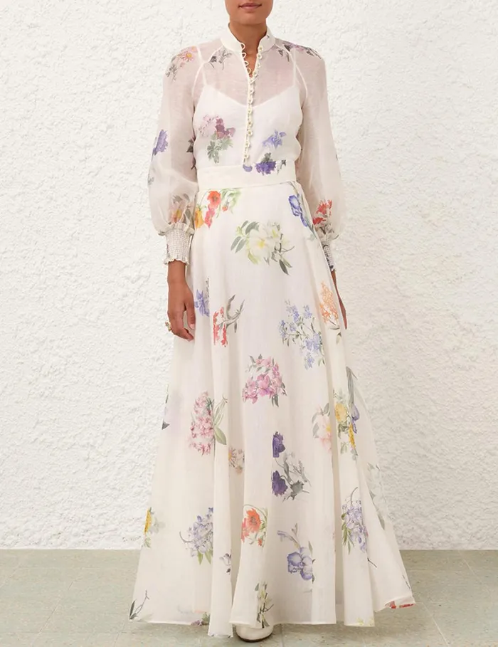 Women Skirts Zimmermann Natura Maxi Skirt Multi Botanical Ivory