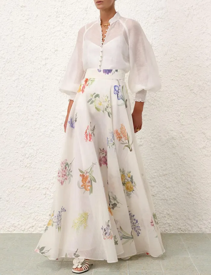 Women Skirts Zimmermann Natura Maxi Skirt Multi Botanical Ivory