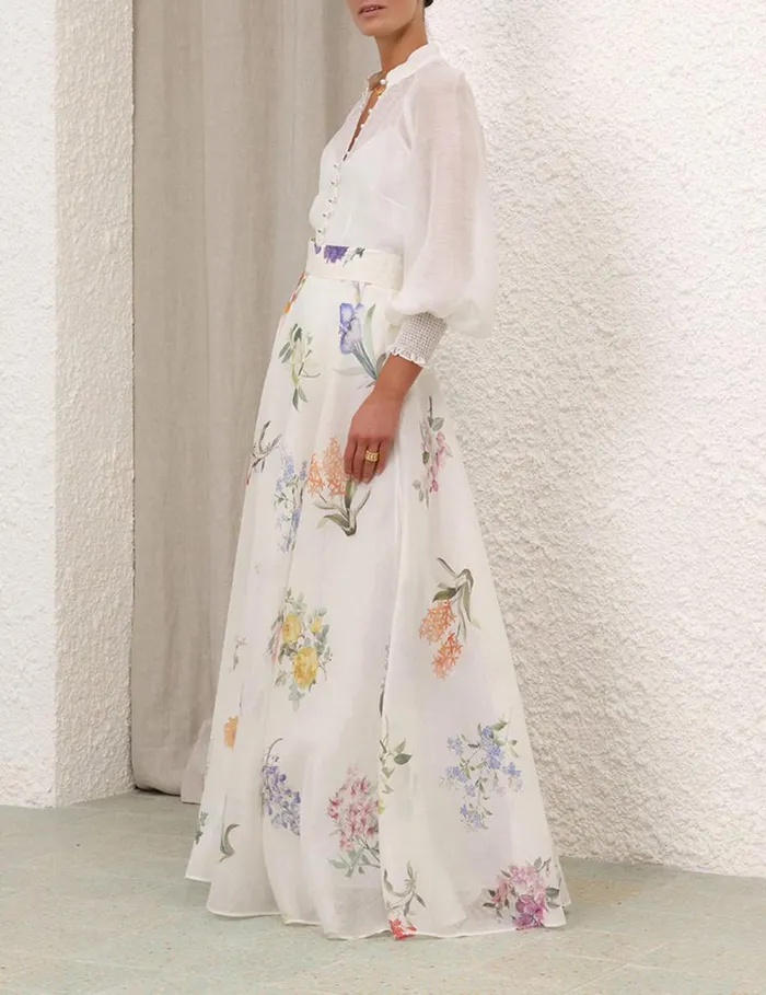 Women Skirts Zimmermann Natura Maxi Skirt Multi Botanical Ivory