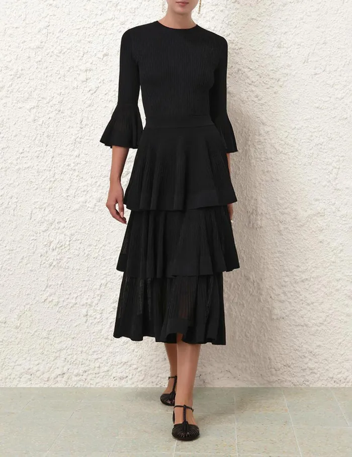 Women Skirts Zimmermann Natura Tiered Ruffle Skirt Black