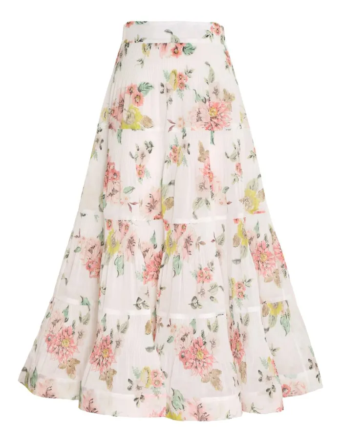 Women Skirts Zimmermann Pleated Midi Skirt Coral Floral
