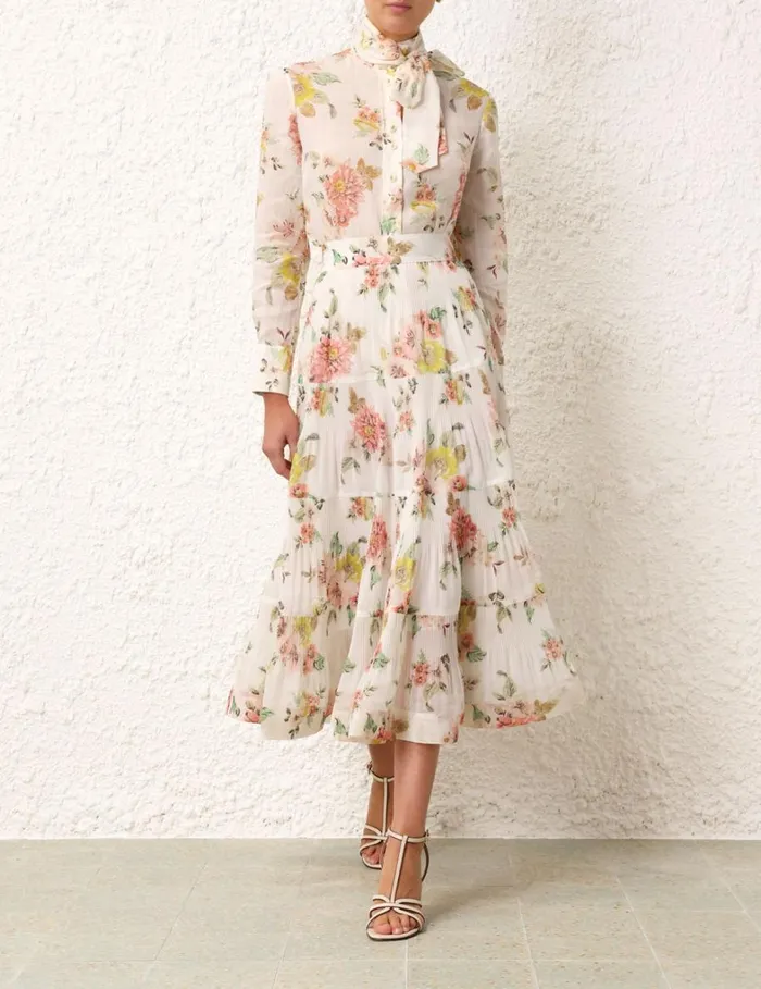 Women Skirts Zimmermann Pleated Midi Skirt Coral Floral