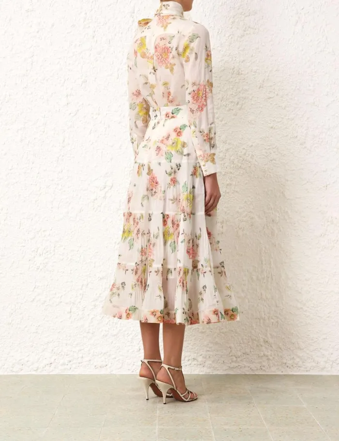 Women Skirts Zimmermann Pleated Midi Skirt Coral Floral