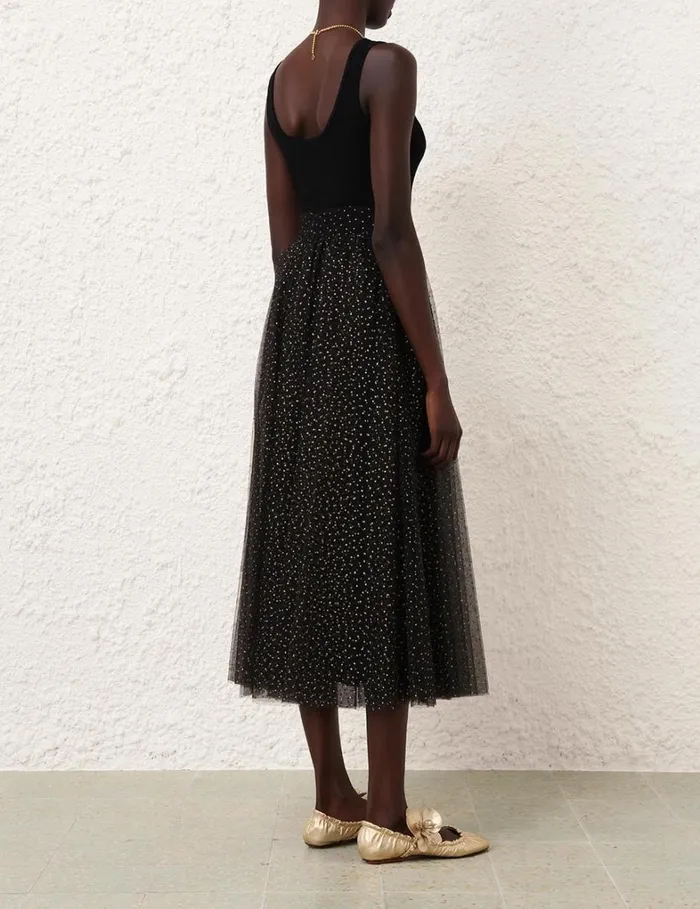 Women Skirts Zimmermann Tulle Midi Skirt Blackgold Dot