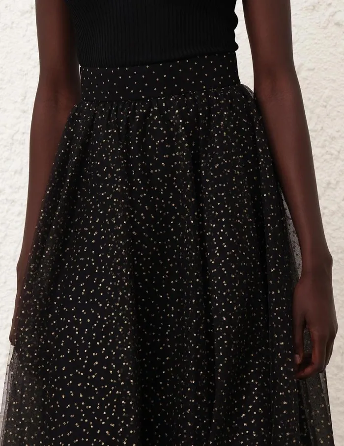 Women Skirts Zimmermann Tulle Midi Skirt Blackgold Dot