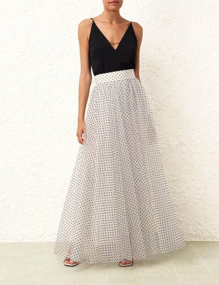Women Skirts Zimmermann Tulle Skirt Creamblack Dot