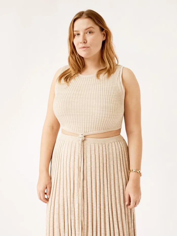 Women Sleeveless Knit Tie Crop Tan Marle The UNDONE Tops