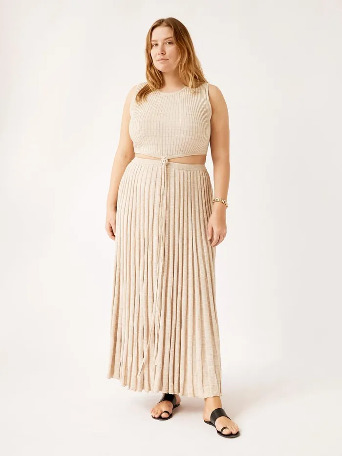 Women Sleeveless Knit Tie Crop Tan Marle The UNDONE Tops