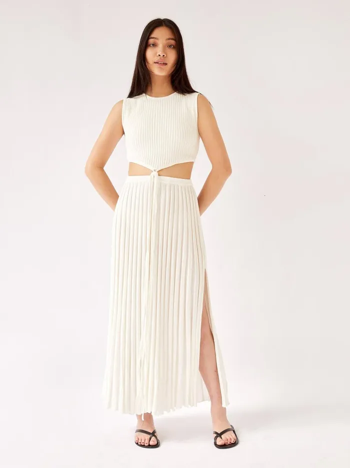 Women Sleeveless Knit Tie Crop White The UNDONE Tops