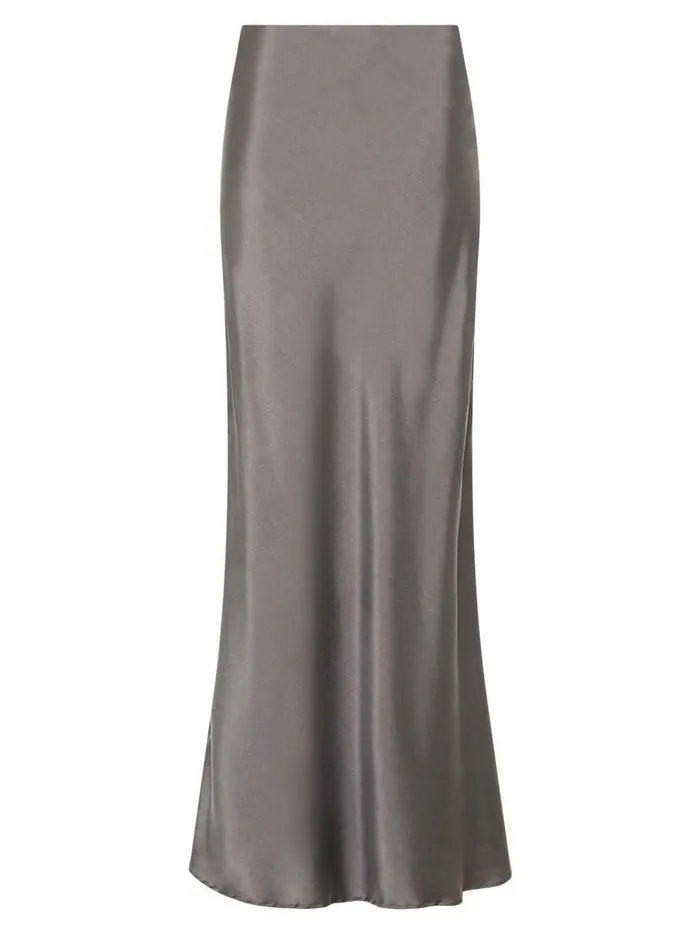 Women Soft Silk Maxi Skirt Pewter Grey The UNDONE Skirts