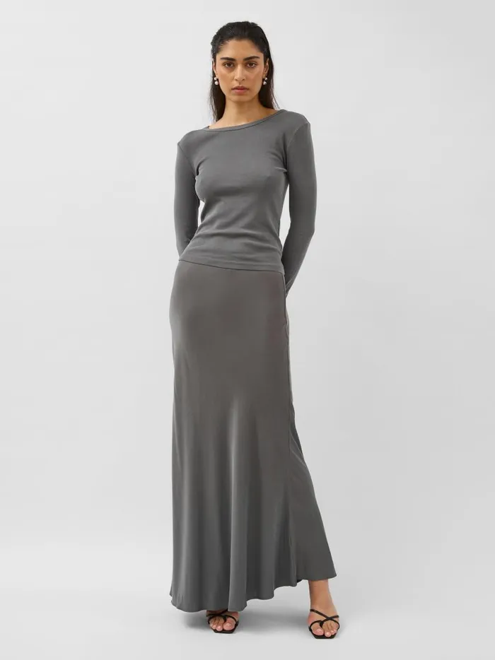 Women Soft Silk Maxi Skirt Pewter Grey The UNDONE Skirts Women Soft Silk Maxi Skirt Pewter Grey The UNDONE Skirts