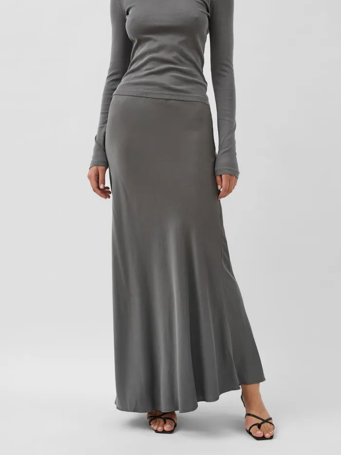 Women Soft Silk Maxi Skirt Pewter Grey The UNDONE Skirts Women Soft Silk Maxi Skirt Pewter Grey The UNDONE Skirts