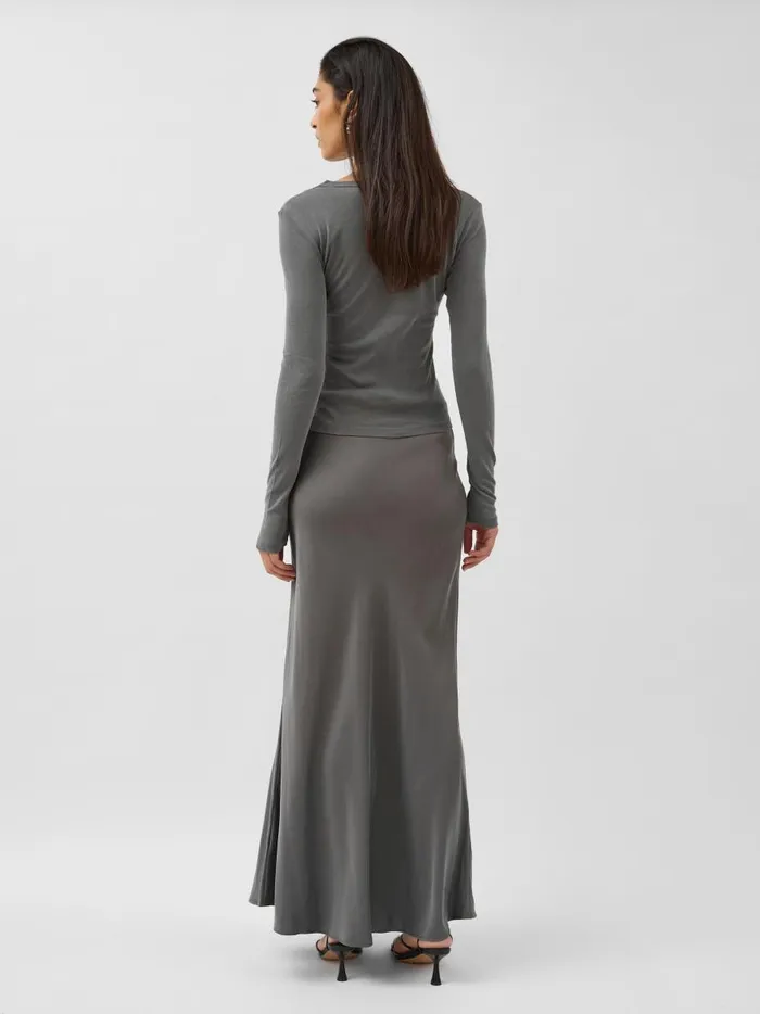 Women Soft Silk Maxi Skirt Pewter Grey The UNDONE Skirts Women Soft Silk Maxi Skirt Pewter Grey The UNDONE Skirts