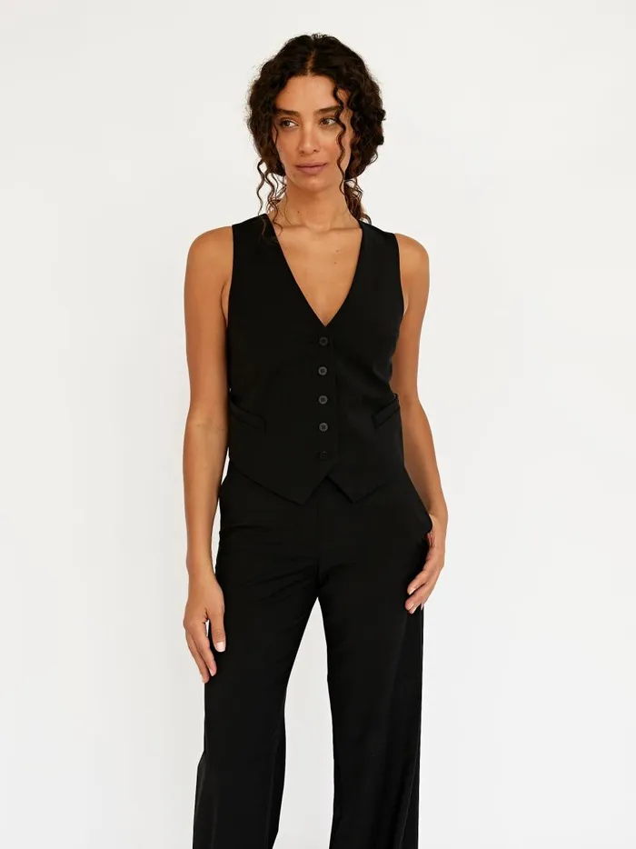 Women Tailored Waistcoat Black The UNDONE Tops