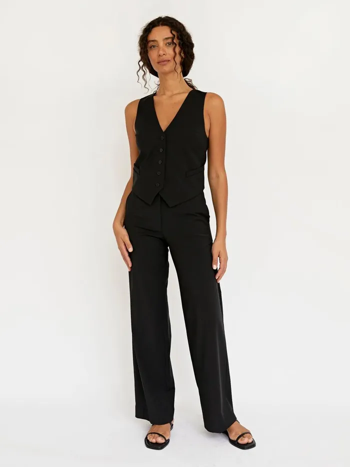 Women Tailored Waistcoat Black The UNDONE Tops