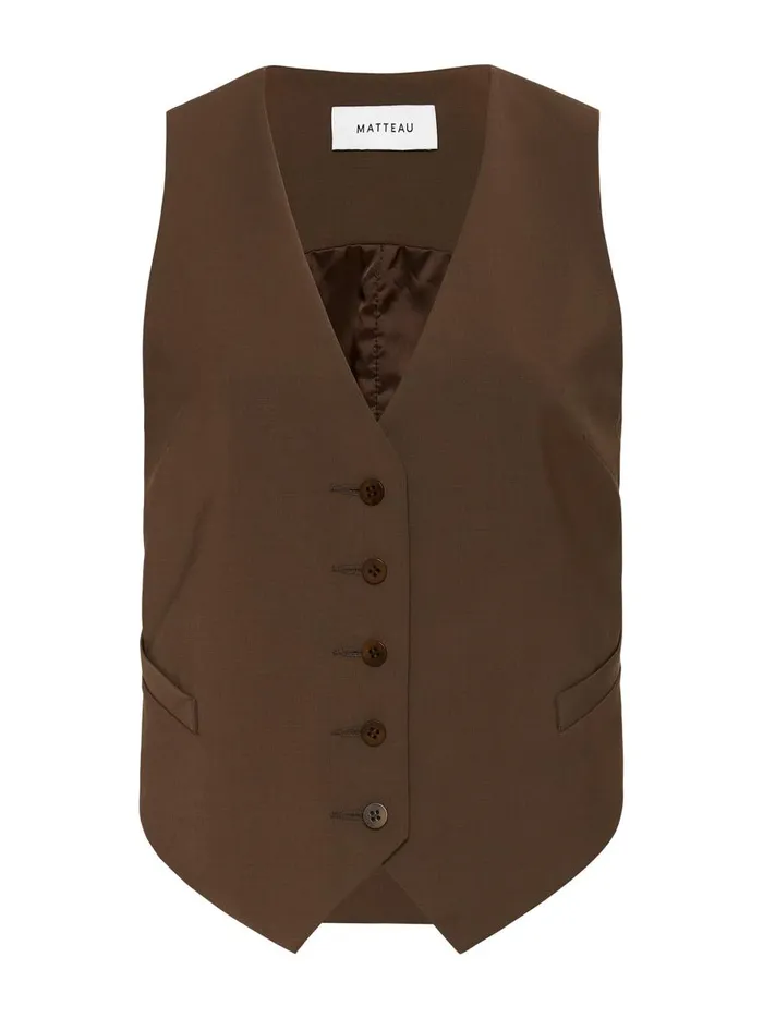 Women Tailored Waistcoat Coffee The UNDONE Tops