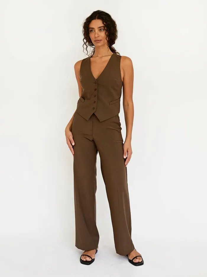 Women Tailored Waistcoat Coffee The UNDONE Tops