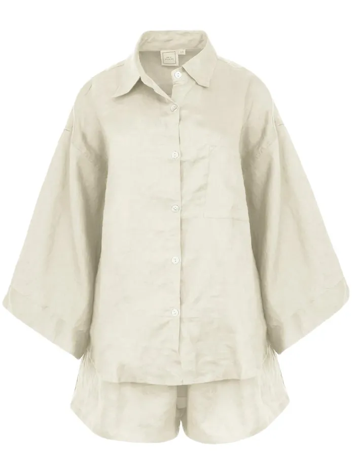 Women The 03 Linen Loungewear Set Short Oatmeal The UNDONE Loungewear