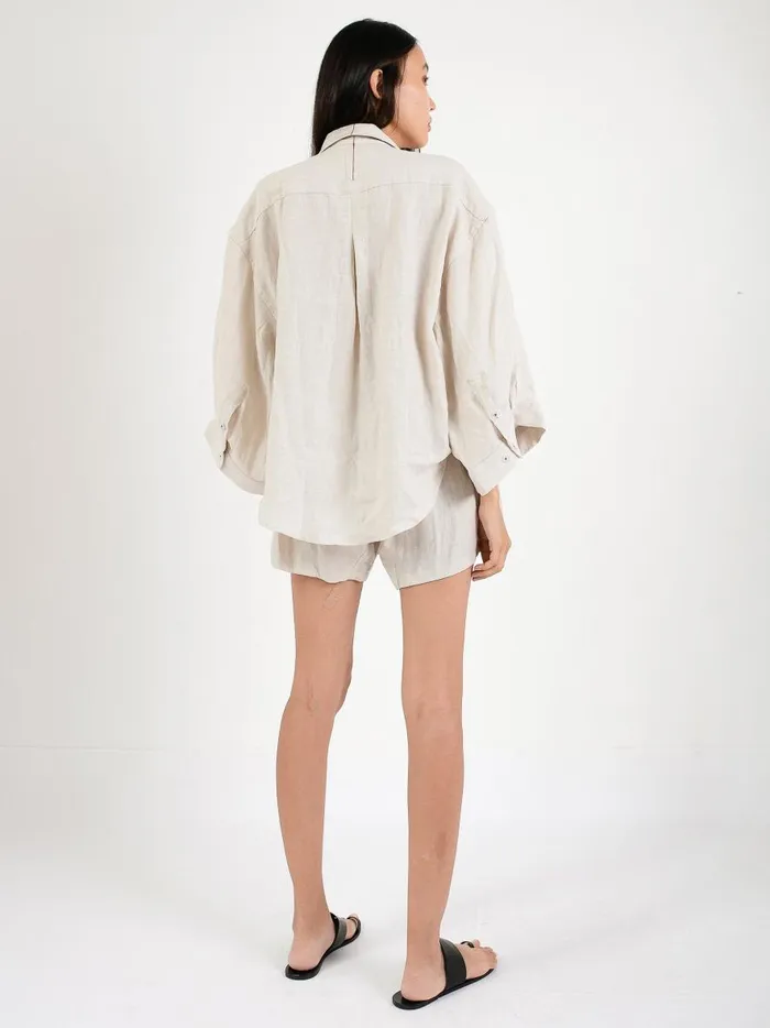 Women The 03 Linen Loungewear Set Short Oatmeal The UNDONE Loungewear