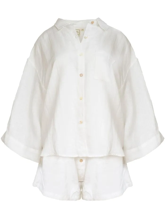 Women The 03 Linen Loungewear Set Short White The UNDONE Loungewear