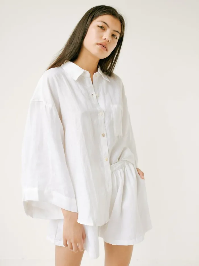 Women The 03 Linen Loungewear Set Short White The UNDONE Loungewear