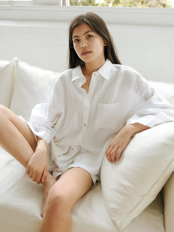 Women The 03 Linen Loungewear Set Short White The UNDONE Loungewear
