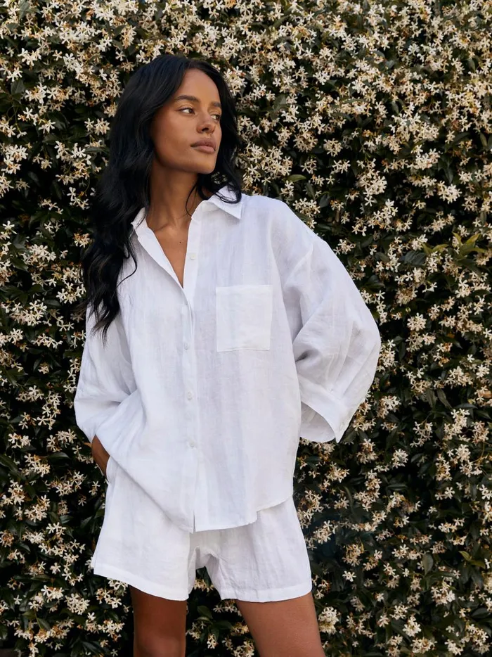 Women The 03 Linen Loungewear Set Short White The UNDONE Maternity