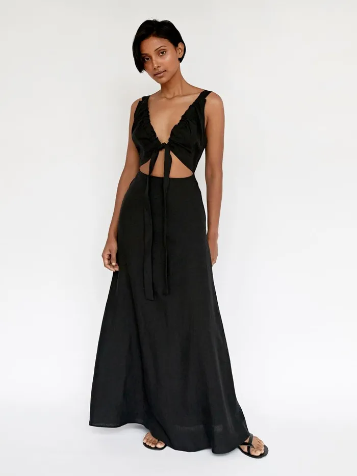 Women Tobago Organic Linen Dress Black The UNDONE Dresses Women Tobago Organic Linen Dress Black The UNDONE Dresses