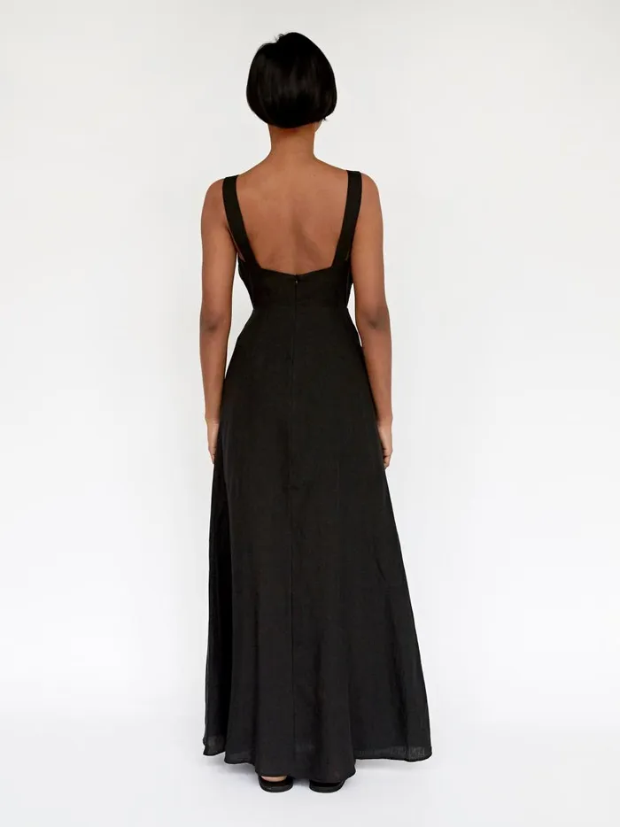 Women Tobago Organic Linen Dress Black The UNDONE Dresses Women Tobago Organic Linen Dress Black The UNDONE Dresses