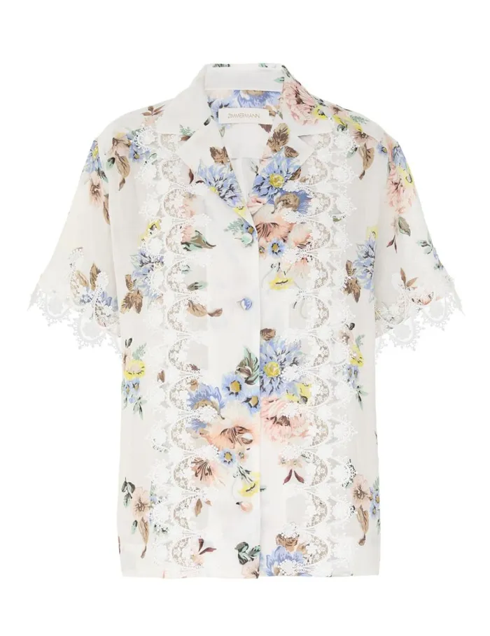 Women Tops Zimmermann Applique Oversized Shirt Blue Floral