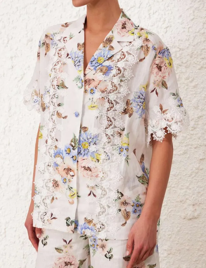 Women Tops Zimmermann Applique Oversized Shirt Blue Floral