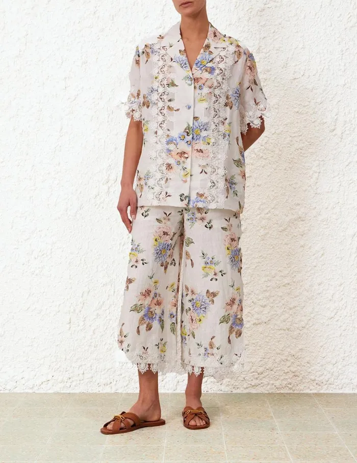 Women Tops Zimmermann Applique Oversized Shirt Blue Floral