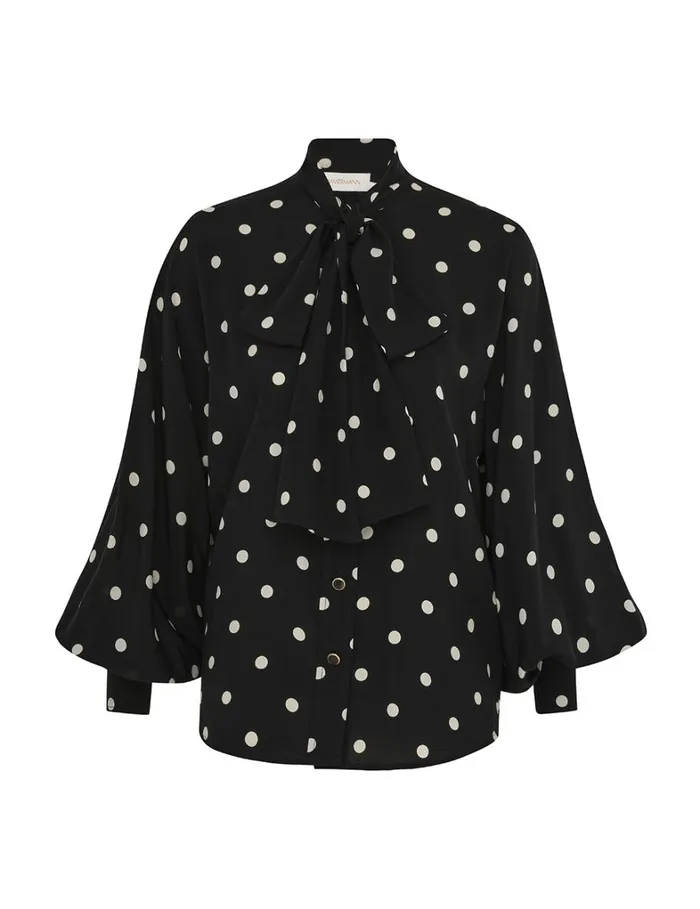 Women Tops Zimmermann Batwing Blouse Black W Cream Dot