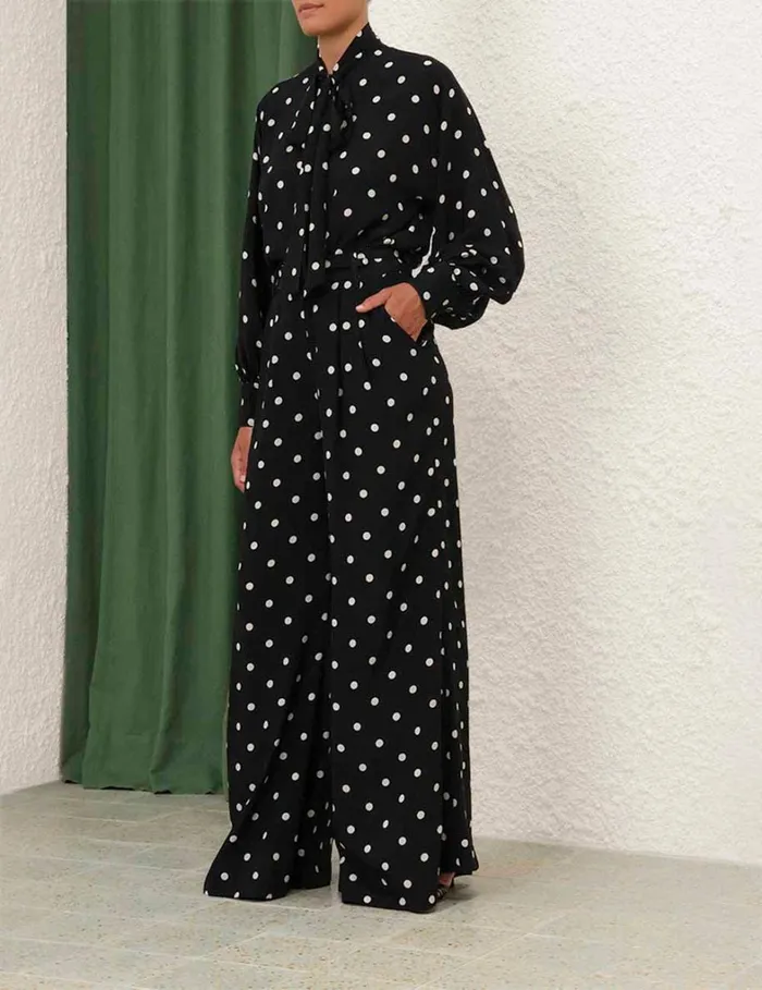 Women Tops Zimmermann Batwing Blouse Black W Cream Dot