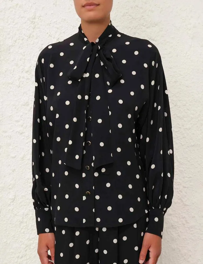 Women Tops Zimmermann Batwing Blouse Black W Cream Dot