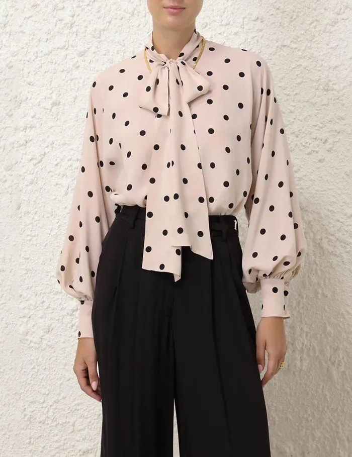 Women Tops Zimmermann Batwing Blouse Buff W Black Dot