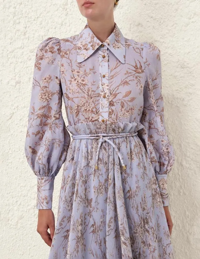 Women Tops Zimmermann Blouson Shirt Blue Mockingbird