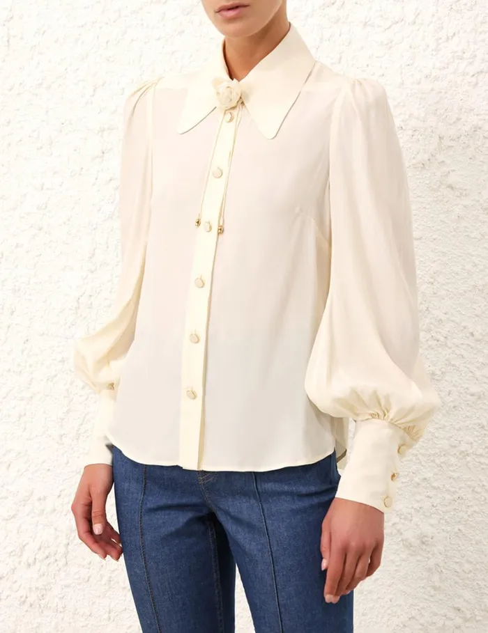 Women Tops Zimmermann Blouson Shirt Cream