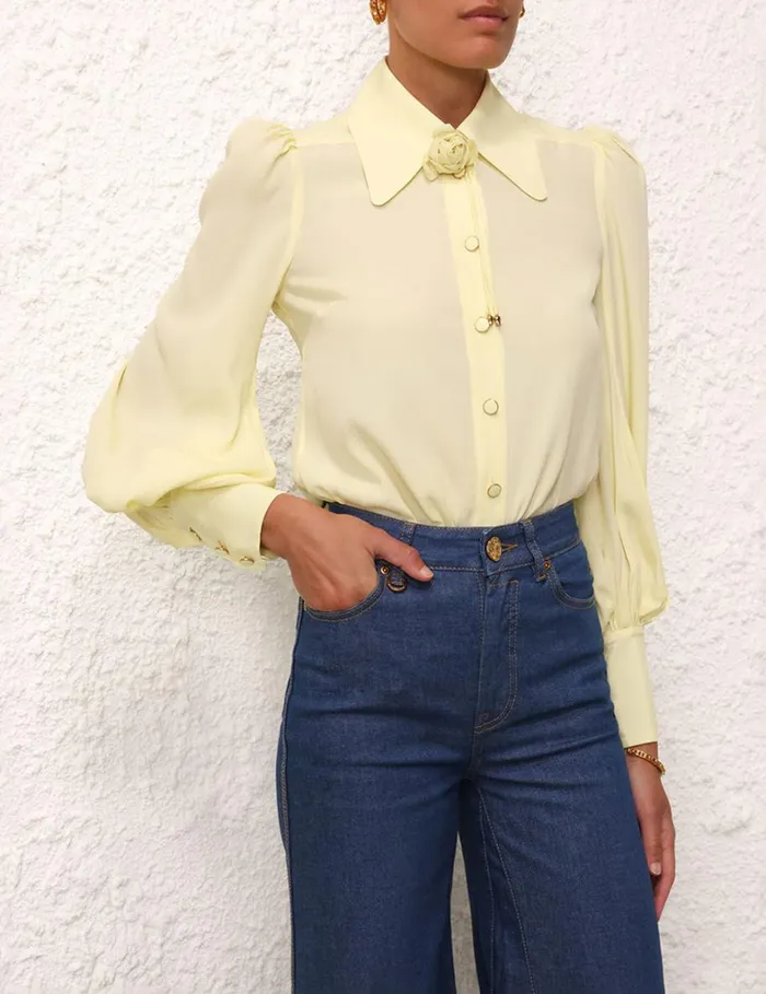 Women Tops Zimmermann Blouson Shirt Lemon