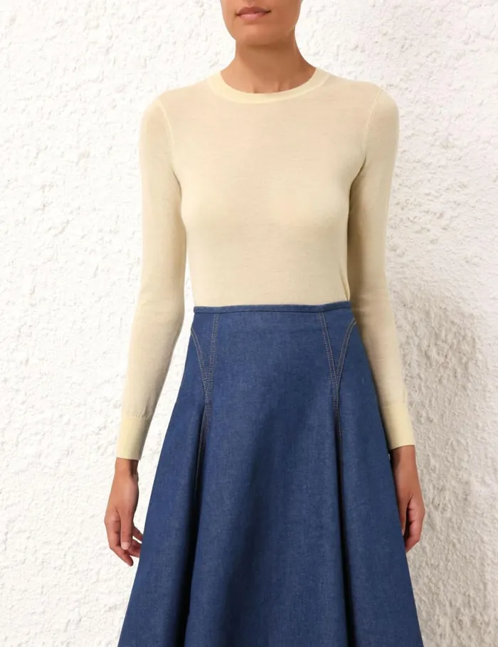 Women Tops Zimmermann Classic Crew Neck Sweater Lemon