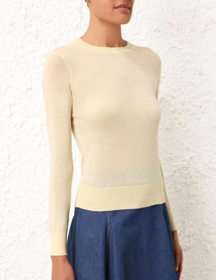 Women Tops Zimmermann Classic Crew Neck Sweater Lemon