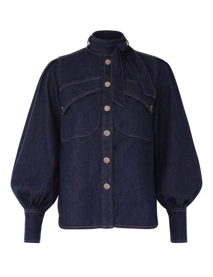 Women Tops Zimmermann Denim Pocket Shirt Ink