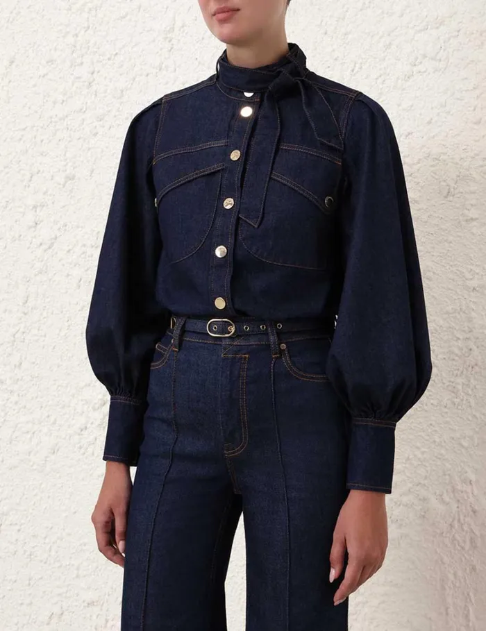 Women Tops Zimmermann Denim Pocket Shirt Ink