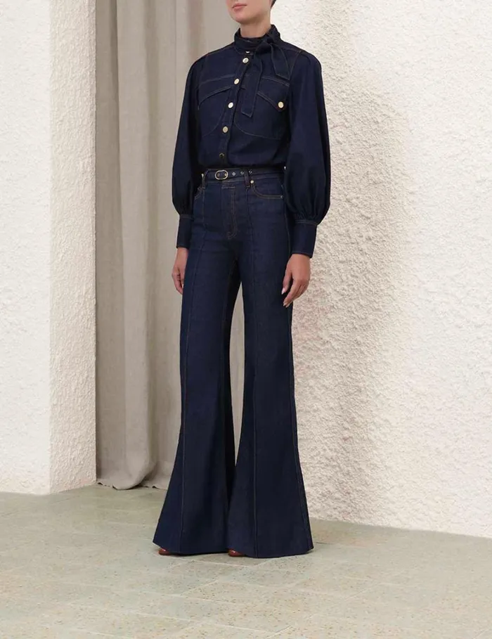 Women Tops Zimmermann Denim Pocket Shirt Ink