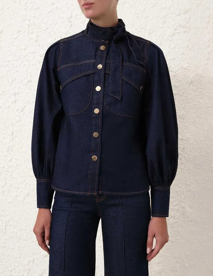 Women Tops Zimmermann Denim Pocket Shirt Ink