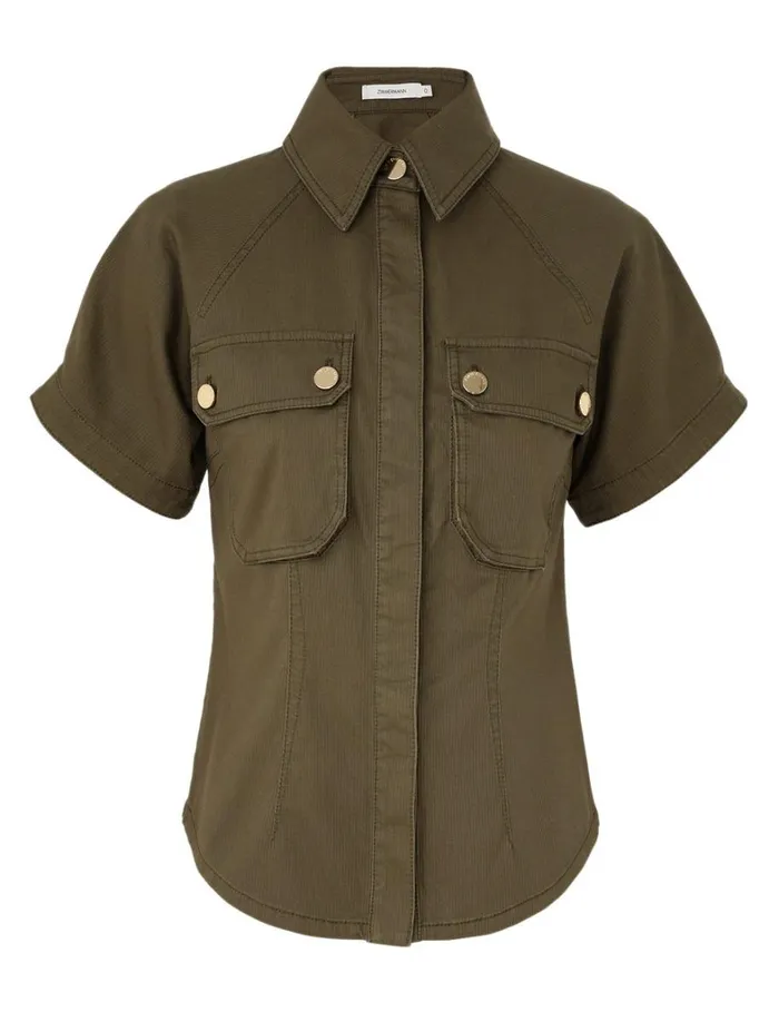 Women Tops Zimmermann Denim Pocket Shirt Olive